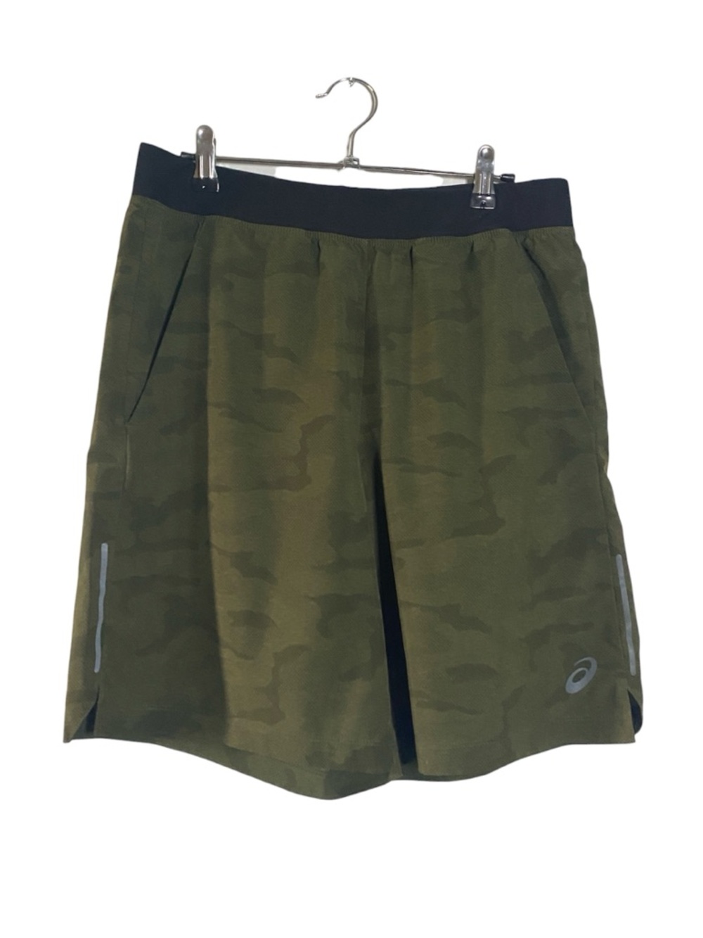 Asics 9 Inch Training Shorts Men’s Medium Green Camo Pull On Athletic Running